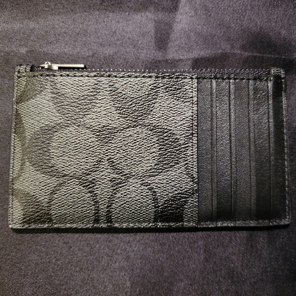 Coach leather canvas zip cardholder wallet